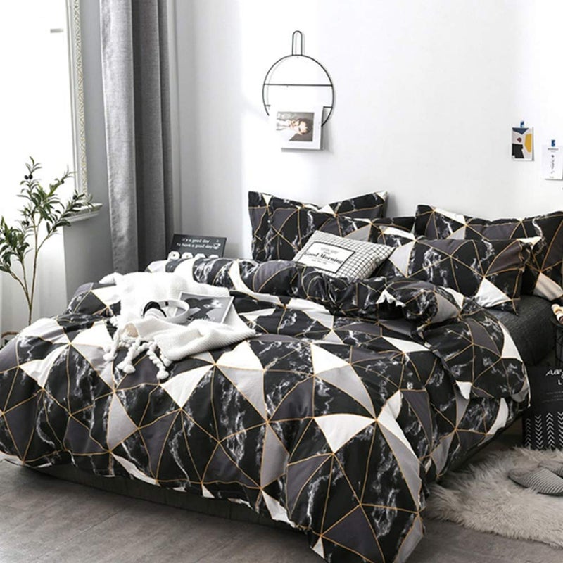 CLOTHKNOW Black White Marble Queen Comforter Set 3Pcs Geometric Bedding Comforter Sets Soft Triangle Geometric Comforter with 2 x Pillow Cases - Image 4